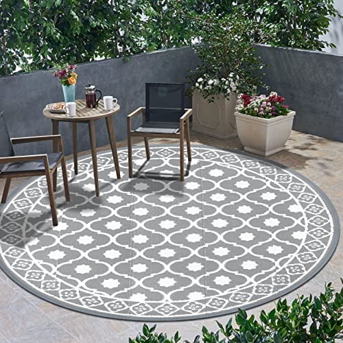 Findosom 6ft Boho Round Outdoor Rug, RV Outdoor Mat, Reversible Plastic
