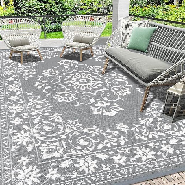 Findosom Large Waterproof 6ft Outdoor Rug, Reversible Round Boho RV Mat