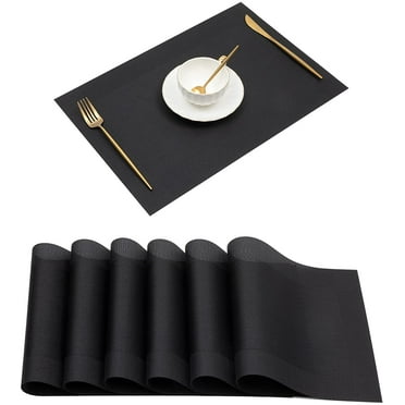 Findosom 6pcs of PVC Placemat, Non-Slip Heat-Resistant Table Place Mat Stain Resistant Woven Vinyl Placemats for Kitchen Table, Washable Durable Table Mats Black, 6 Count