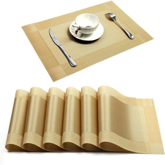 Findosom 6pcs of PVC Placemat, Gold Christmas Placemats, Non-Slip Heat ...