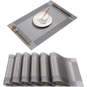 Findosom 6pcs of PVC Placemat, Non-Slip Heat-Resistant Table Place Mat Stain Resistant Woven Vinyl Placemats for Kitchen Table, Washable Durable Table Mats Gray, 6 Count