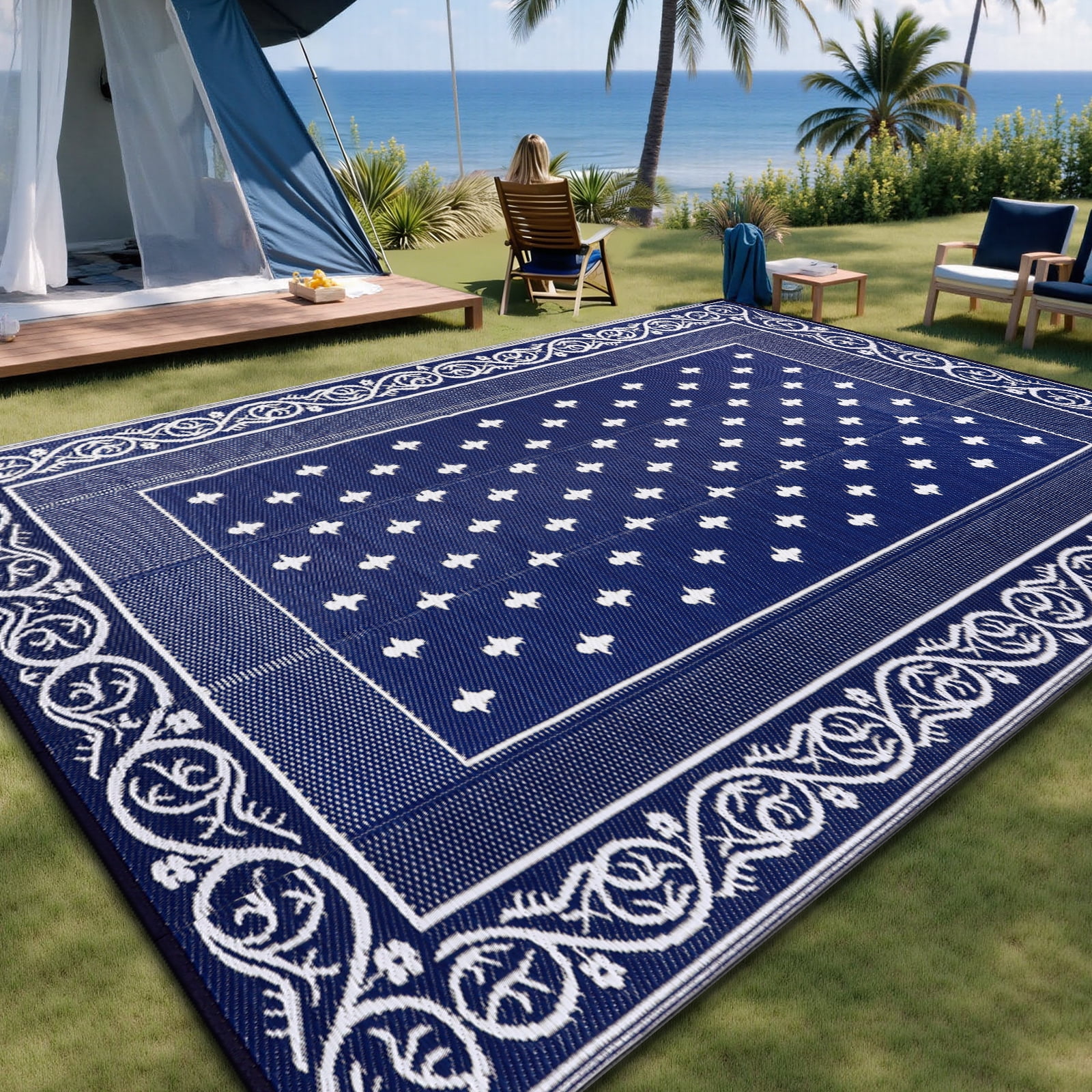 Findosom 8'x10' Blue Outdoor Rug Reversible Outdoor Mat RV Outdoor ...