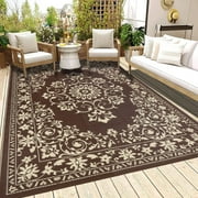 Findosom 8'x10' Boho Mandala Outdoor Rug Patio Rug Large Reversible Plastic Straw Rug RV Outdoor Mat Waterproof Foldable Portable Camping Mat for RV,Patio,Backyard,Deck,Picnic,Beach Brown