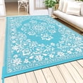 thumbnail image 1 of Findosom 8'x10' Boho Mandala Outdoor Rug Patio Rug Large Reversible Plastic Straw Rug RV Outdoor Mat Waterproof Foldable Portable Camping Mat for RV,Patio,Backyard,Deck,Picnic,Beach Teal, 1 of 10