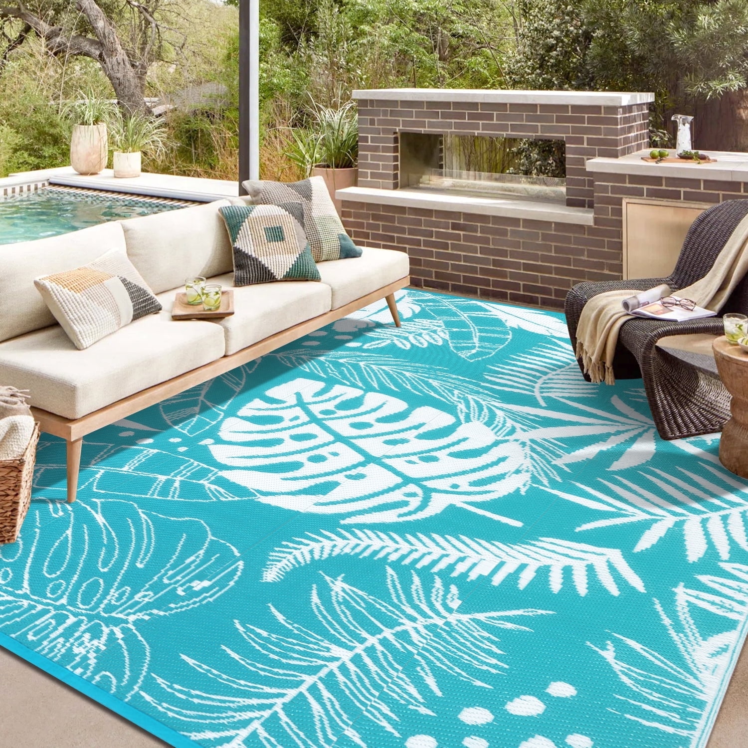 Findosom 8'x10' Outdoor Rug Patios Rug Waterproof RV Outdoor Rug