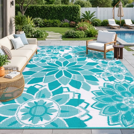 Findosom 9'x12' Outdoor Rug Patios Rug Waterproof RV Outdoor Rug Camping Rugs Reversible Plastic Straw Rug Large Outdoor Mat Outdoor Area Rug for Camping,Balcony Apartment,Patio,Picnic,Beach Green