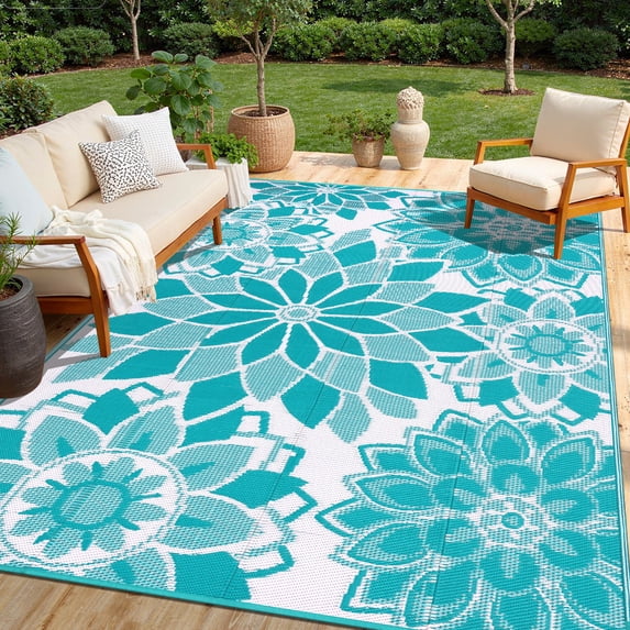 Findosom 6'x9' Outdoor Rug Patios Rug Waterproof RV Outdoor Rug Camping Rugs Reversible Plastic Straw Rug Large Outdoor Mat Outdoor Area Rug for Camping,Balcony Apartment,Patio,Picnic,Beach Teal