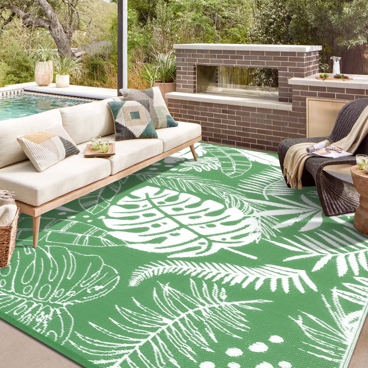 Findosom 8'x10' Outdoor Rug Patios Rug Waterproof RV Outdoor Rug