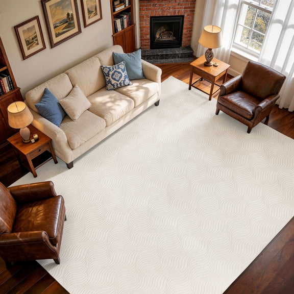 Findosom 9'x12' Area Rug for Living Room,Non-Slip Machine Washable Wavy Pattern Modern Beige Floor Carpet,Stain Resistant Large Area Rugs, Low Pile Textured Carpet for Home Decor,Bedroom,Dining Room
