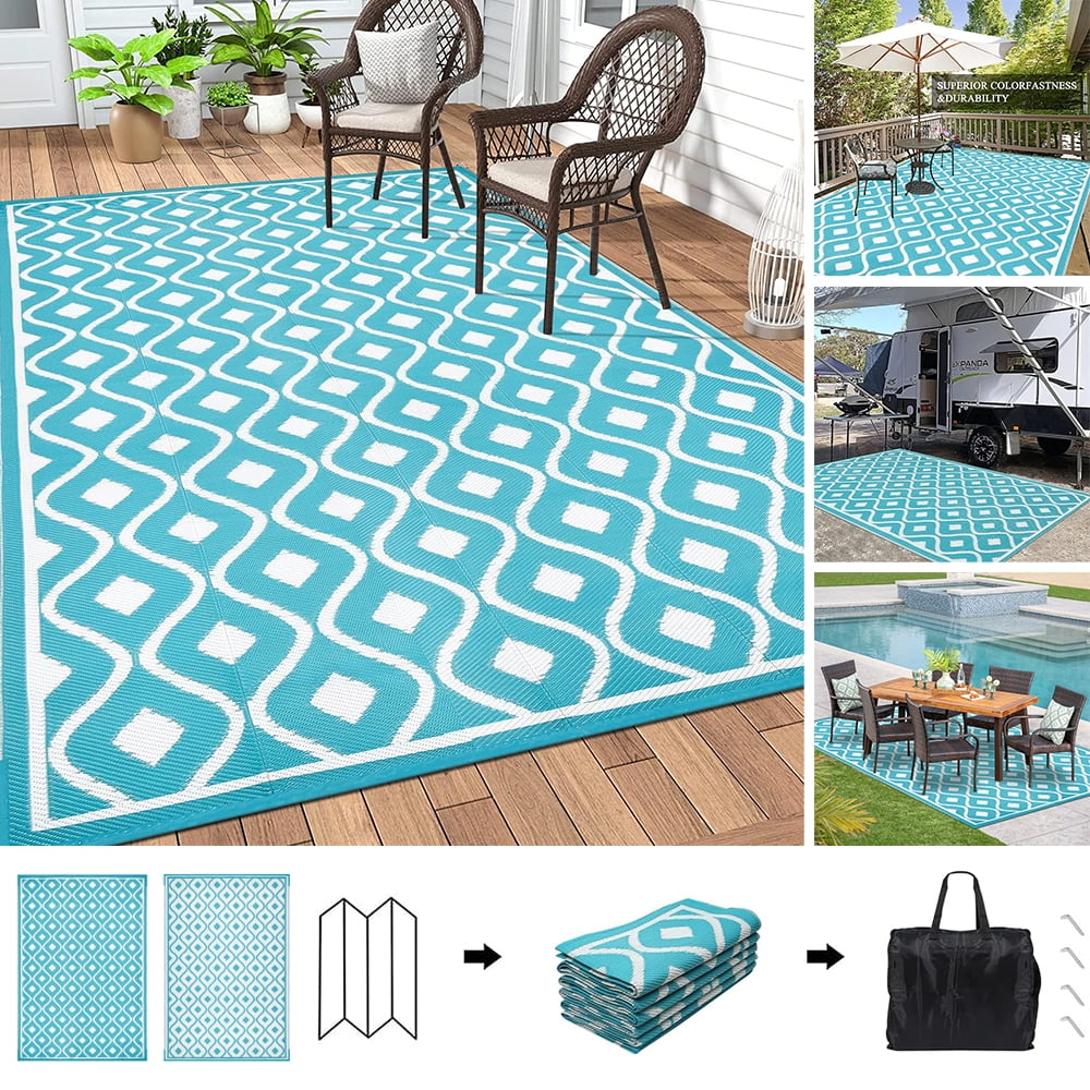 RURALITY Outdoor Rug 5x8 for Patios,Plastic Straw Waterproof Mats for  Camping,Porch,RV,Picnic,Reversible,Geometric