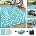 Findosom 9'x12' Large Reversible Outdoor Rug Patio Rug Plastic Straw
