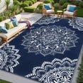 thumbnail image 1 of Findosom 9'x12' Outdoor Rug Large Patios Rug RV Outdoor Rug Waterproof Foldable Portable Camping Rugs Reversible Plastic Straw Rug Outdoor Area Rug for Camping,RV,Balcony,Patio,Picnic,Beach Blue, 1 of 9