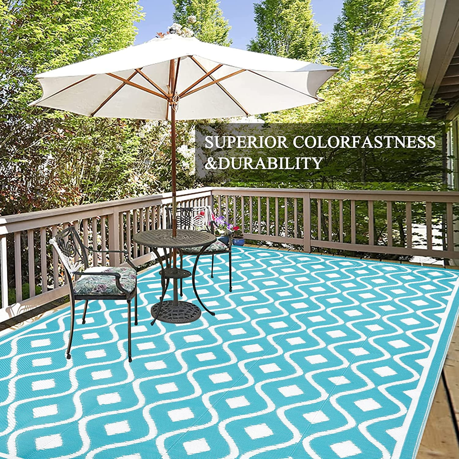 Findosom 9'x12' Reversible Outdoor Mats, Patio Outdoor Rugs, Plastic