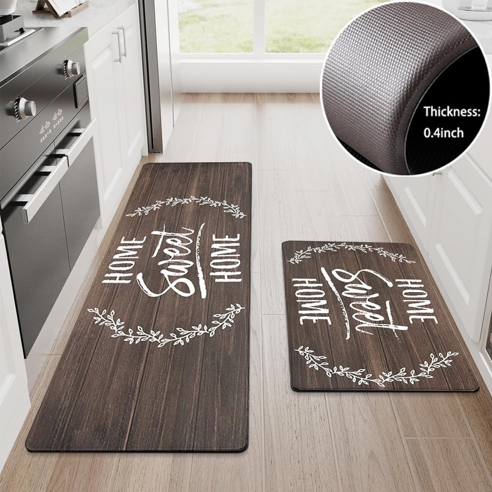 Findosom 2pcs Anti Fatigue Kitchen Rug Set,18"x30"+18"x47" Waterproof Non Slip Kitchen Runner Rug,0.4" Thick Cushioned Kitchen Floor Mats,Ergonomic Standing Mats Back Pain Relief Laundry Foam Rug