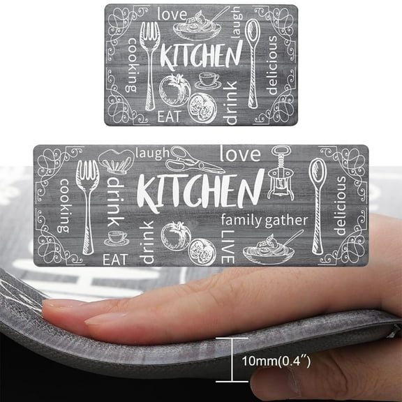 Findosom Anti Fatigue Kitchen Rug Floor Mats 2Piece Kitchen Runner Rug,Waterproof Non-slip 0.4" Thickness Cushioned Comfort Standing Mat Farmhouse Floor Carpet for Sink,Laundry,18"x30"+18"x47" Grey