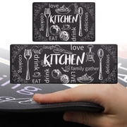 Findosom Anti Fatigue Kitchen Rug Floor Mats 2Piece Kitchen Runner Rug,Waterproof Non-slip 0.4" Thickness Cushioned Comfort Standing Mat Farmhouse Floor Carpet for Sink,Laundry,18"x30"+18"x47" Black