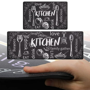 Findosom Anti Fatigue Kitchen Rug Floor Mats 2Piece Kitchen Runner Rug,Waterproof Non-slip 0.4" Thickness Cushioned Comfort Standing Mat Farmhouse Floor Carpet for Sink,Laundry,18"x30"+18"x47" Black