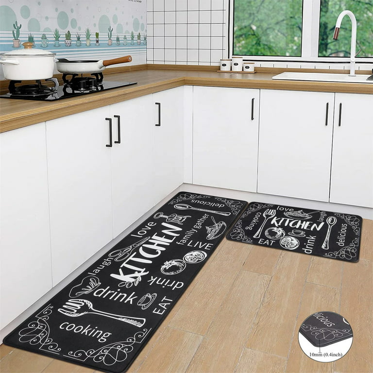 Art3d Black 17 in. x 28 in. Anti-Fatigue Kitchen Mat Non-Slip Foam