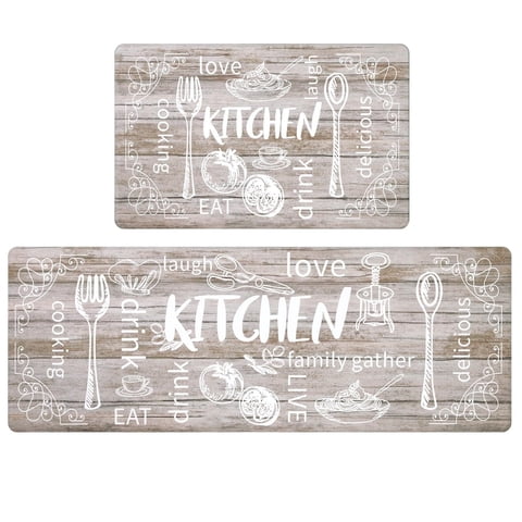 Findosom Anti Fatigue Kitchen Rug Mats Set of 2 Kitchen Runner Rug Waterproof Non-Slip 0.4" Thickness Comfort Standing Mat 18"x30"+18"x47" Brown