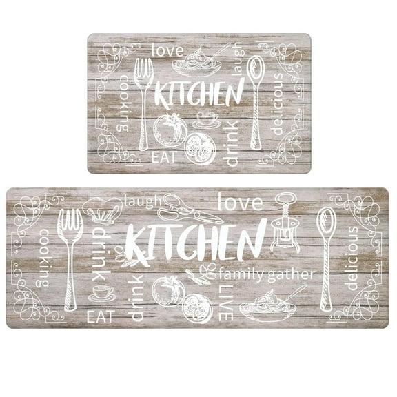Findosom Anti Fatigue Kitchen Rug Mats Set of 2 Kitchen Runner Rug Waterproof Non-Slip 0.4" Thickness Comfort Standing Mat 18"x30" 18"x47" Brown