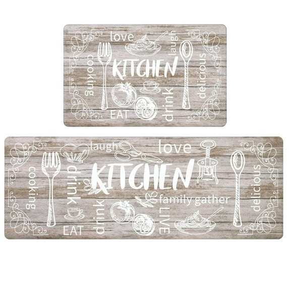Findosom Anti Fatigue Kitchen Rug Mats Set of 2 Kitchen Runner Rug Waterproof Non-Slip 0.4" Thickness Comfort Standing Mat 18"x30"+18"x47" Brown