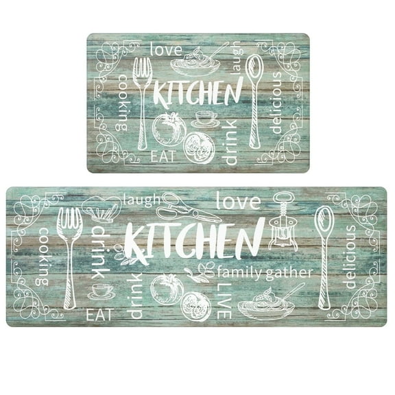 Findosom Anti Fatigue Kitchen Rug Mats Set of 2 Kitchen Runner Rug Waterproof Non-Slip 0.4" Thickness Comfort Standing Mat 18"x30" 18"x47" Green