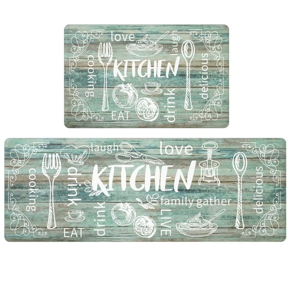 Findosom Anti Fatigue Kitchen Rug Mats Set of 2 Kitchen Runner Rug Waterproof Non-Slip 0.4" Thickness Comfort Standing Mat 18"x30"+18"x47" Green