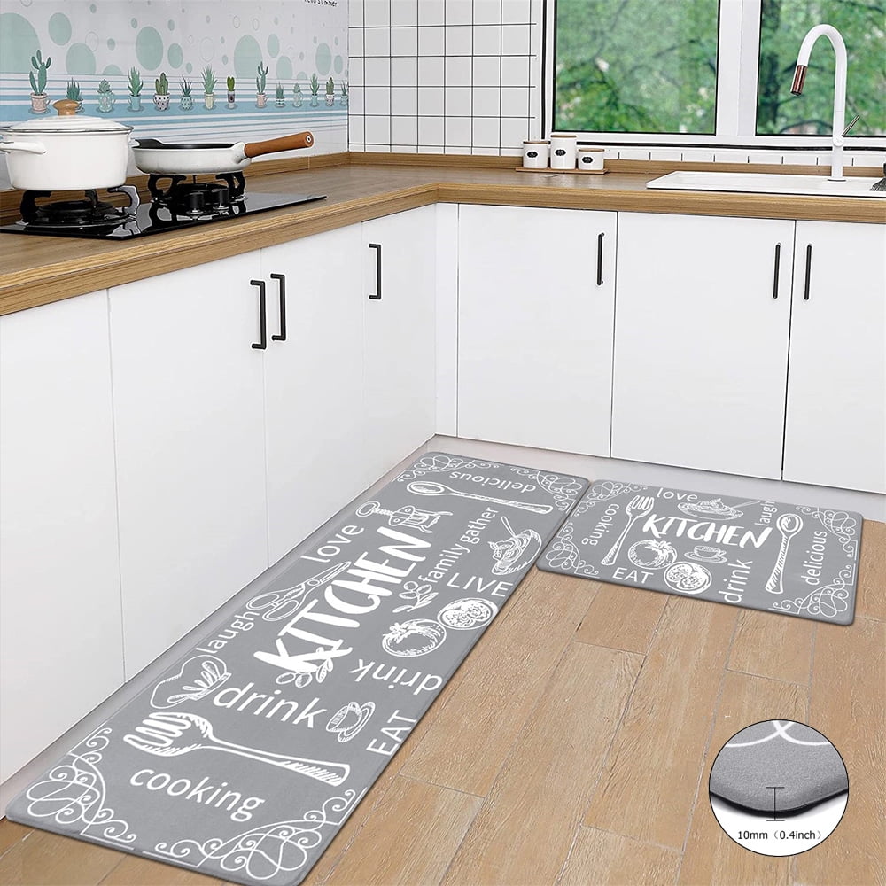 Cekene Anti Fatigue Kitchen Mat Set of 2 Christmas Memory Foam Thick  Cushioned Rugs for Kitchen Non-Slip Standing Mat 17×28 and 17×47  Waterproof