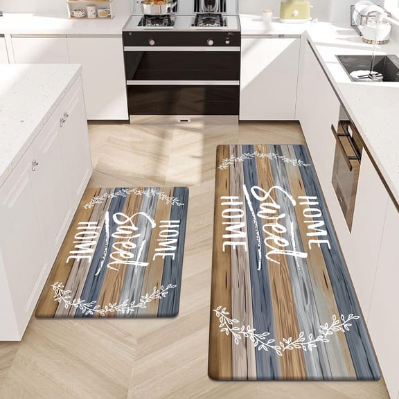 Findosom 2pcs Anti Fatigue Kitchen Rug Set,18"x30"+18"x47" Waterproof Non Slip Kitchen Runner Rug,0.4" Thick Cushioned Kitchen Floor Mats,Ergonomic Standing Mats Back Pain Relief Laundry Foam Rug