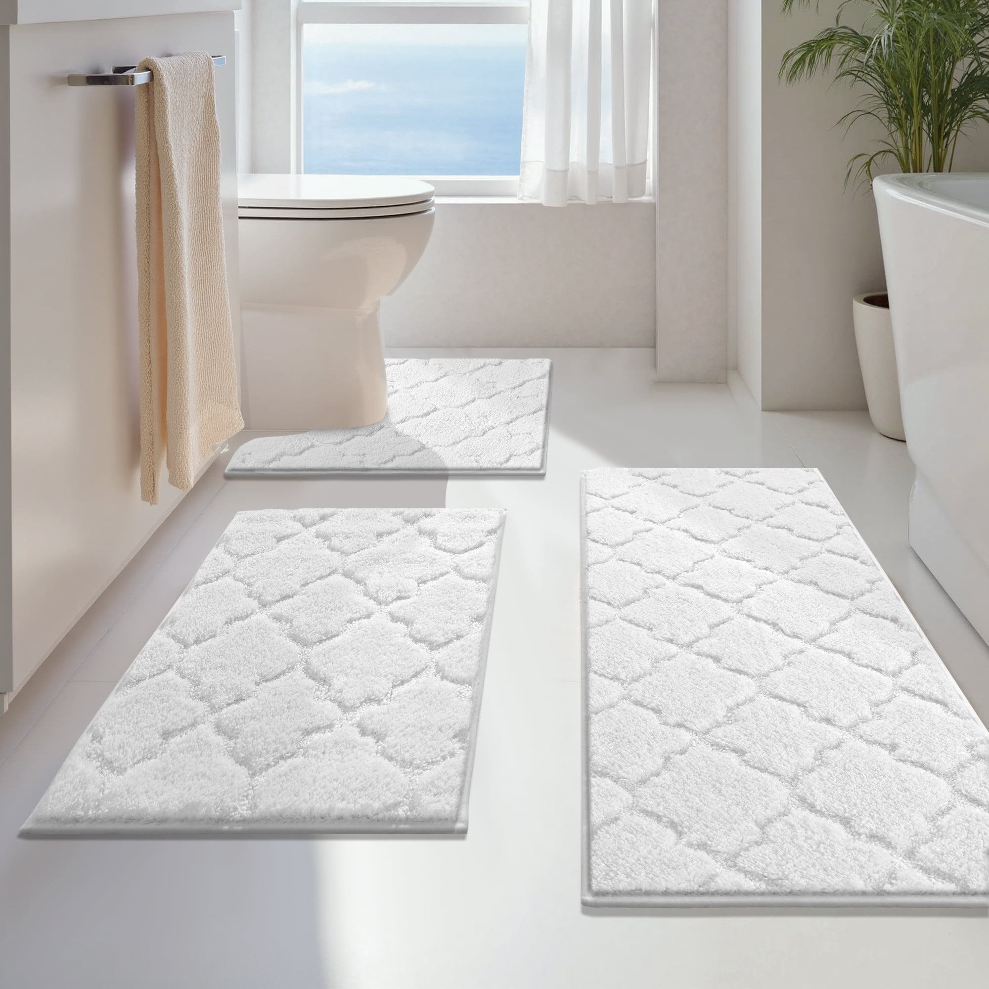 Findosom Bathroom Rugs Sets 3 Pcs,Non Slip Soft Absorbent Microfiber ...