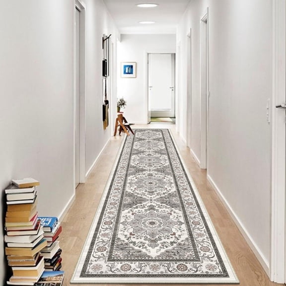 Findosom 2'x10' Runner Rugs for Hallway Machine Washable Runners Rug,Vintage Runner Rug Non Slip Kitchen Runner Rug Medallion Carpet Runner for Bedroom Laundry Entrance,Gray