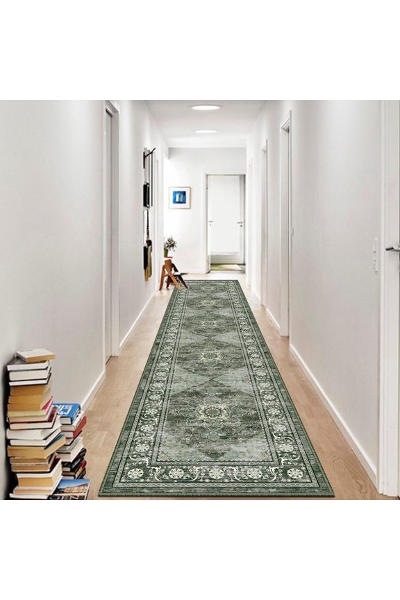 2'x10' Runner Rugs for Hallway Machine Washable Runners Rug,Vintage Runner Rug Non Slip Kitchen Runner Rug Medallion Carpet Runner for Bedroom Laundry Entrance,Green