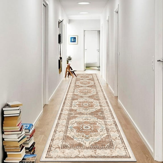 Findosom 2'x10' Runner Rugs for Hallway Machine Washable Runners Rug,Vintage Runner Rug Non Slip Kitchen Runner Rug Medallion Carpet Runner for Bedroom Laundry Entrance,Orange