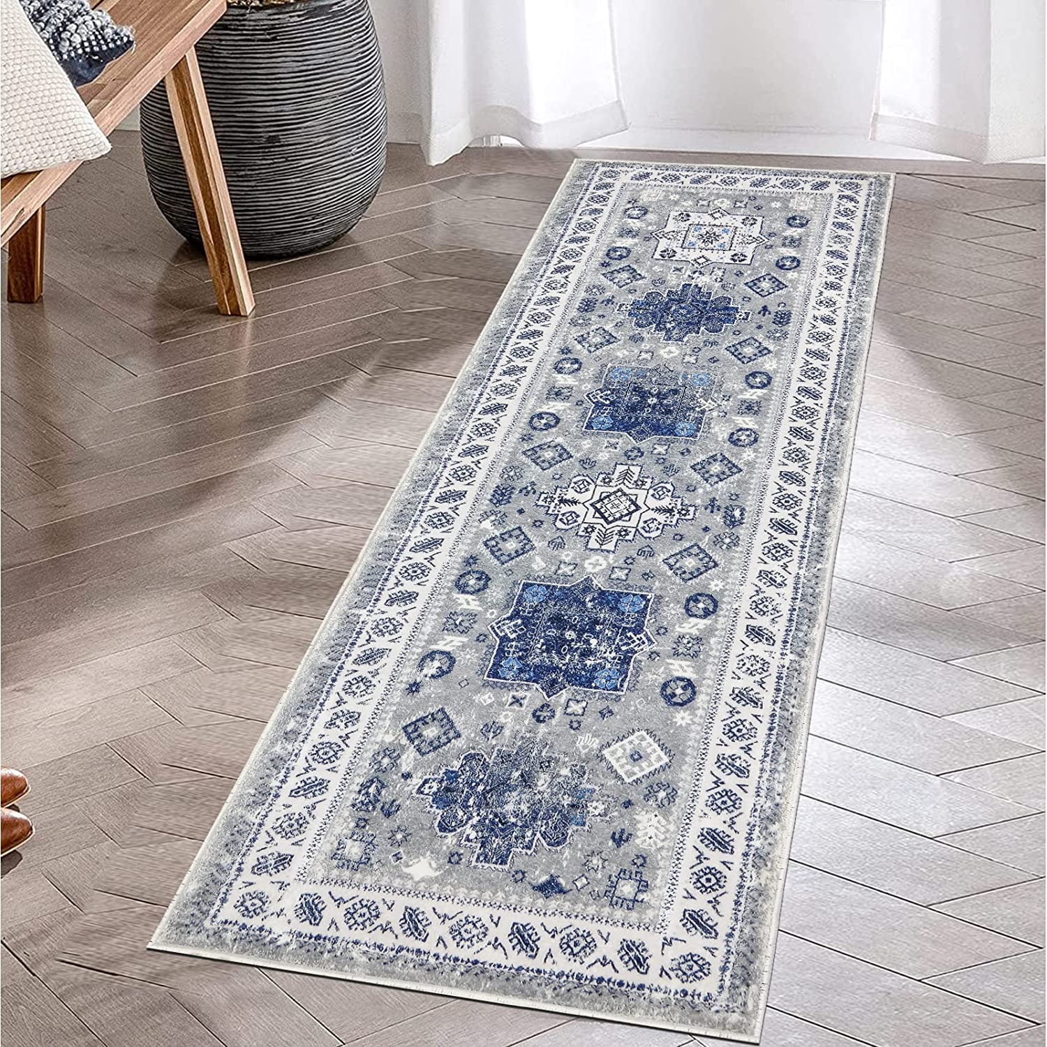 Findosom Boho Runner Rug 2'x6' Non Slip Washable Distressed Medallion