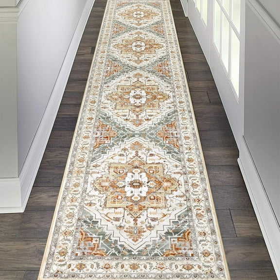 Findosom Boho Runner Rug 2'x10' Non Slip Washable Distressed Medallion Area Rugs Long Vintage Bohemian Rug Floor Carpet Runner for Hallways Entryway Laundry Room Kitchen Floor Bedroom Orange