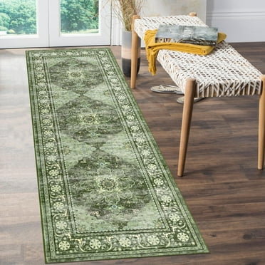 Findosom 2'x6' Runner Rugs for Hallway Machine Washable Runners Rug,Vintage Runner Rug Non Slip Kitchen Runner Rug Medallion Carpet Runner for Bedroom Laundry Entrance,Green