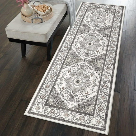 Findosom 2'x6' Runner Rugs for Hallway Machine Washable Runners Rug,Vintage Runner Rug Non Slip Kitchen Runner Rug Medallion Carpet Runner for Bedroom Laundry Entrance,Gray