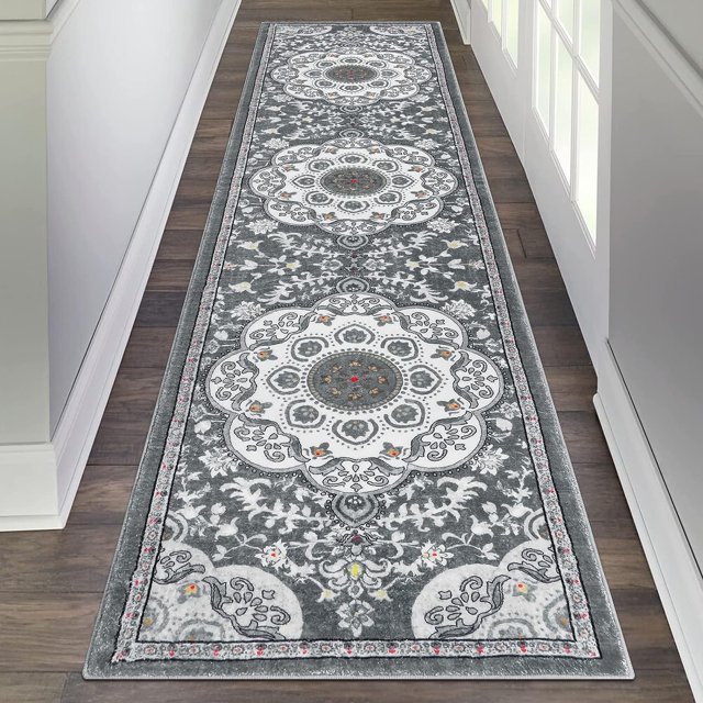 Findosom Boho Runner Rug 2'x8' Non Slip Washable Distressed Medallion