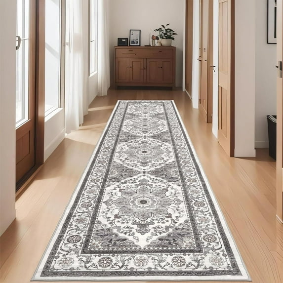 Findosom 2'x8' Runner Rugs for Hallway Machine Washable Runners Rug,Vintage Runner Rug Non Slip Kitchen Runner Rug Medallion Carpet Runner for Bedroom Laundry Entrance,Gray
