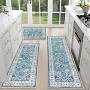 Findosom 3pcs Kitchen Rug Set 20x32+20x48+20x59",Non Slip Entryway Mat with Rubber Backing Holiday Runner Rug,Absorbent Kitchen Mats Machine Washable Low-Profile Floor Mat Decor Teal