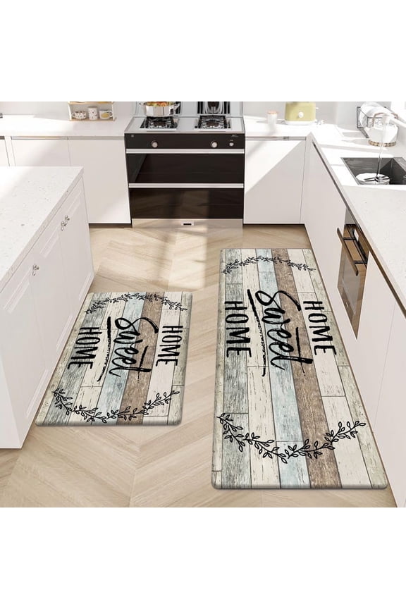 2pcs Anti Fatigue Kitchen Rug Set,18"x30"+18"x47" Waterproof Non Slip Kitchen Runner Rug,0.4" Thick Cushioned Kitchen Floor Mats,Ergonomic Standing Mats Back Pain Relief Laundry Foam Rug