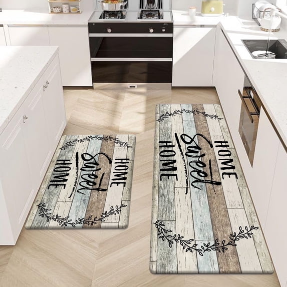 Findosom 2pcs Anti Fatigue Kitchen Rug Set,18"x30"+18"x47" Waterproof Non Slip Kitchen Runner Rug,0.4" Thick Cushioned Kitchen Floor Mats,Ergonomic Standing Mats Back Pain Relief Laundry Foam Rug