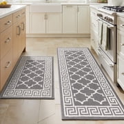 Findosom Kitchen Rugs Set 2 Piece, Non Slip Kitchen Floor Rugs with Rubber Backing,Machine Washable Geometric Absorbent Runner Rugs for Hallway Doormat,20x32+20x48 Gray