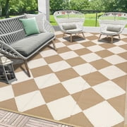 Findosom Outdoor Rug Waterproof 5x8 Patio Rugs Foldable Reversible Camping Mat for RV,Deck,Porch,icnic,Beach,Balcony,Beige & Brown