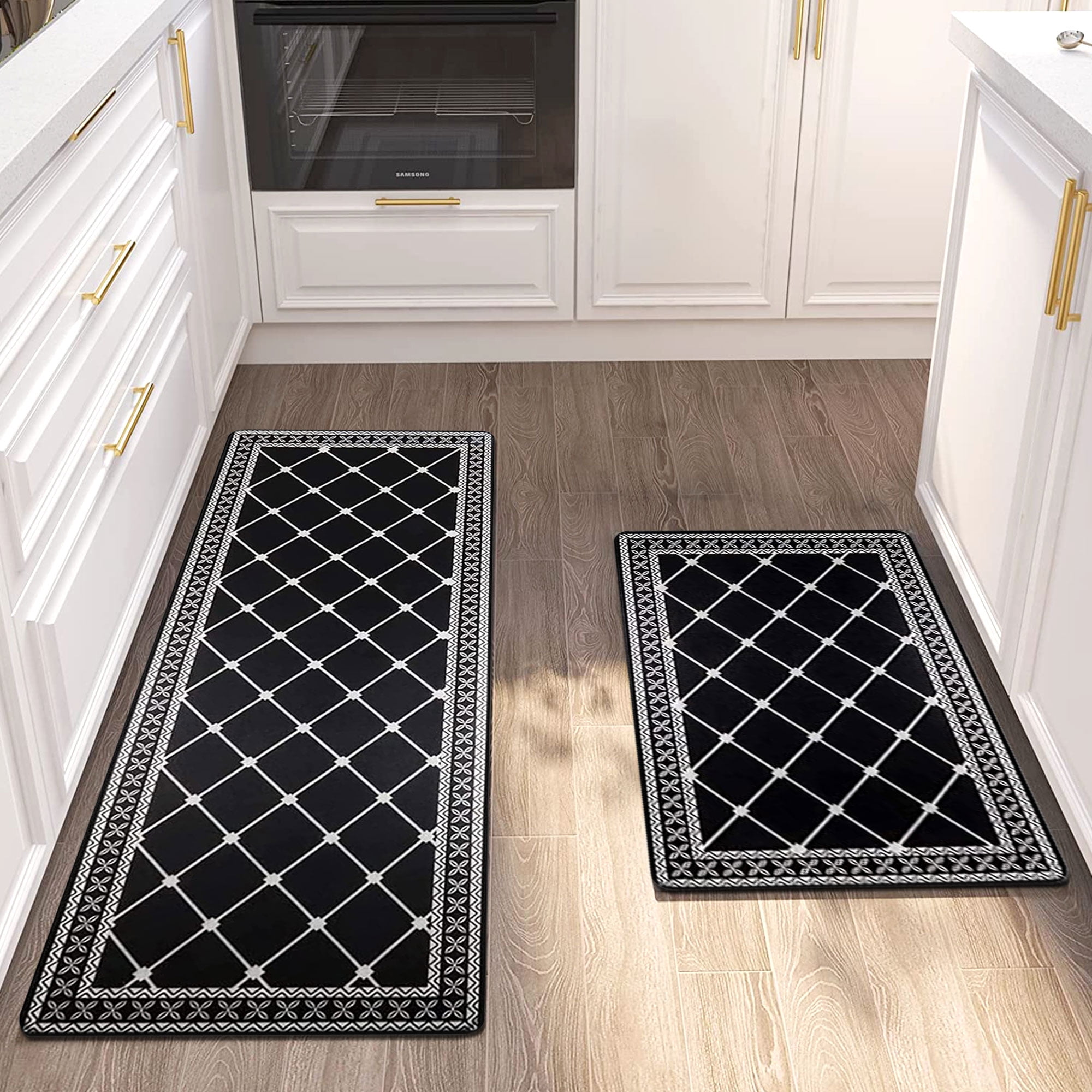 Findosom Plaid Kitchen Runner Rug and Mat Set of 2 Anti Fatigue Standing Kitchen Mat Waterproof