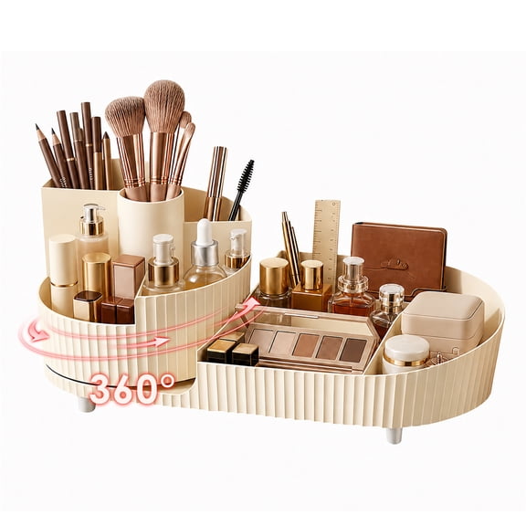 Findosom Rotating Makeup Organizer for Vanity Countertop, 360 Spinning Cosmetic Storage Display Case, Large Capacity Brush Holder for Bathroom Counter, Skincare Perfume Shelf-Cream