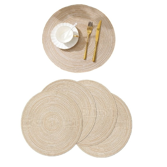 Findosom 15" Round Placemats Set of 4,Heat Resistant Non Slip Washable Place Mats for Dining Tables,Kitchen Table Dinner Party Table Decoration,Beige