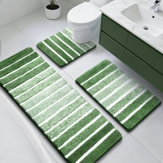 Findosom Bathroom Rugs Set of 3,Absorbent Non-Slip Machine Washable Bath Rugs, Microfiber Quick Dry Bath Mats for Bathroom Floor Tub Shower Bedroom Kitchen,20"x32"+20"x59"+U Shape 20"x24" Green