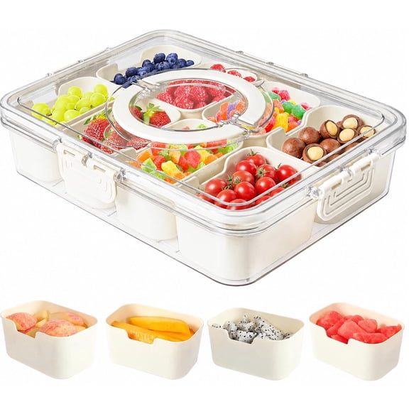 Findosom Snackle Box Container, 8 Compartments Divided Snack Tray Organizer with Lid and Handle, Portable Snack Box for Fruits, Candy, Charcuterie, Travel Snack Container for Picnic and Parties