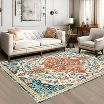 Findosom Vintage Area Rug 3'x5' Machine Washable Non Slip Retro Rugs for Living Room Bedroom Dining Room Low Pile Distressed Chenille Rug Carpet Entryway Office Farmhouse Boho Rug Home Decor,Orange